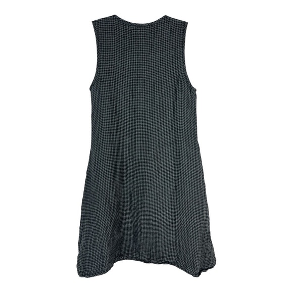 FLAX Sz P (4/6) Dress Gingham Linen Scoop Neck Sleeveless Black/Gray Lagenlook - Picture 2 of 11